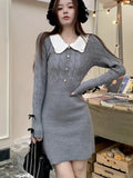 Nukty Y2K Sweet Sweater Knitted Dress for Women Elegant Long Sleeves Slim Party Mini Dress Female One Piece Prom Vestidos New Clothes