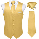 Nukty Black Satin Vest with Luxury Necktie Pocket Square Cufflinks for Man Wedding Fashion Classic Men's Business Tuxedo Waistcoats