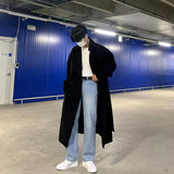 Nukty Trench Men Coat British Style Solid Double Breasted Oversize Leisure Long Coats Stylish Outwear Hombre Korean Style Windbreaker