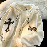 Nukty American Style Trendy Brand Embroidered Sport Jacket Oversize Couple Top Cardigan Hooded Sweatshirt Men Spring Autumn Casual Loo