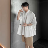 Nukty High Quality Solid Pockets Shirts Black Blouses Summer Korean Smooth Short Sleeve Shirt Streetwear Oversize Cargo Shirts