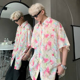 Nukty Transparent Floral Handsome Shirts Summer Thin Fashion Casual Streetwear Loose Shirt Breathable Short Sleeve Men's Clothing