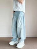 Nukty Korean Fashion Men's Baggy Jeans Light Blue High Street Straight Wide Trousers Personalized Washed Y2k Pants Male