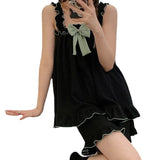 Nukty Ladies 2-Piece Set Of Halter Nightgown Female Summer Bubble Cotton Princess Style Sweet And Cute Loose Homewear Suit Leisurewear