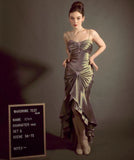 Nukty Elegant Vintage Olive Green Prom Party Gown Celebrity Dresses Sweetheart Crystal Button Pleat Taffeta Satin Evening Dress