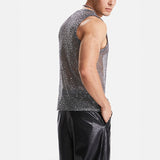 Nukty Men's Hollow Out Mesh Tank Tops Fashion Vests Tassel Sleeveless Streetwear Heavy Craft Perspective Sexy Performance Nightclub