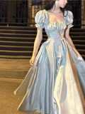 Nukty Spring Fairycore Dress Women Elegant Evening Party Prom Vestidos French Vintage A-line Dresses Solid Clothing Mujer Korean