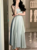 Nukty Ruffles Evening Party Dress for Women Elegant Sleeveless Square Collar A Line Solid Summer Prom Robe Korean Vestidos