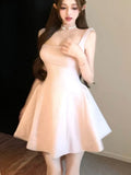 Nukty Korean Sweet Mini Dress for Women Elegant Spaghetti Strap Slash Neck Sleeveless Birthday Party Dresses A-line Short Vestidos New