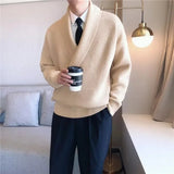 Nukty  Mens Sweaters Autumn Winter Fashion Big V-neck Personality Knitted Sweater Men's Casual Loose Pullovers Sweaters Male Coat