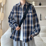 Nukty Spring New Casual Plaid shirt Men's Loose Streetwear Long-sleeved Shirt Retro Shirts Men Classic American style shirt
