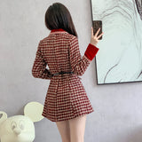 Nukty Christmas Outfits DRESS TO IMPRESS New Autumn Winter High-Quality Red Houndstooth Bow Lapel Dress Coat Women's Small Fragrant Woolen Coat Dresses Female Clothing