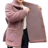 Nukty Velvet Thickened Lamb Fleece Long Sleeve Autumn/Winter Mid length Coat Warm Coat for Women
