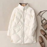 Nukty Women Duck Down Jackets Ultra Light Winter Vintage Slim Long Coat Autumn Casual Warm Black Quilted Parkas