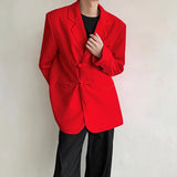 Nukty New Chinese Red Suit Blazer Men's Solid Color Turn-down Collar Suit Stylish Loose Blazers Mens Streetwear Casual Suit Jacket