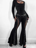 Nukty Women's Gothic Pants Spring 2024 New Dark Wind Street Fashion Trend Cock-eye Tie Design Flared Pants Women