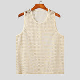 Nukty New American Style Fashion Men Tops Popular Vacation Hollow Out Mesh Vests Sexy Casual Sleeveless Tank Tops S-2XL 2025 Summer