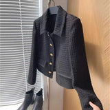 Black Short Small Fragrance Coat Female Wool Tweed Small Fragrant Elegant Women Tops 2024 Autumn Korean Chic Temperament Jackets
