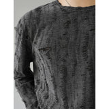 Nukty Korean Style Insnichedesign Men Women Vintage Distressed Long Sleeve T-shirt Round Neck Loose Fit Versatile Top Trendy