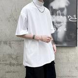 Nukty Men Tshirt Solid Streetwear Turtleneck Hip Hop Male Oversized T shirts Man Casual Short Sleeve Top Tees Black/White/Purple