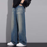 Nukty Spring Summer New Jeans Male Casual Wide Leg Wash Fashion Baggy Denim Trousers Straight Leg Vintage Solid Color Pants