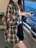 Nukty Checkered Shirt for Women Button Up Collared Plaid Shirt Blouse Female Casual Outfit