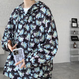 Nukty Men Vintage Printed Hoodies Sweatshirt Fashion Streetwear Casual Men's Floral Loose Pullovers Pocket Hoodies Black/Khaki