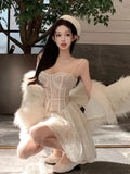 Nukty Y2K Sweet Lace Mini Dress Sexy Spaghetti Straps Lace-up A-Line Princess Birthday Party Dresses Female Prom Short Vestidos Mujer