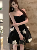 Nukty Spring Summer Elegant Chic French Strapless Women's Dresses Black Backless Slim Fit Wasit Spliced Ball Gown Dress Party