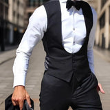 Nukty Black Men Vest for Wedding Groom Tuxedo One Piece Slim Fit Waistcoat Solid Color Male Fashoin Coat Clothes