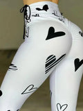 Nukty Daily Women Fashion Tights Pants Summer New Casual Heart Drawstring Printed Yoga Exercise Hip Lifting Leggings Women's Versatile