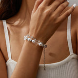 Nukty Harajuku Crystal Star Pentagram Pearl Beaded Bracelet for Women Vintage Aesthetic Charm Double Layer Chain Bracelet Jewelry Gift