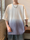 Nukty 2024 New Gradient Color Summer Oversized T-shirt Men Korean Fashion 240gsm Heavy Cotton Tee Y2K Tops Short Sleeve Loose Tshirt