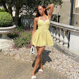 Nukty Casual Solid Square-Neck Halter Mini Dress Sexy Ruched Off Shoulder Backless 2025 Summer New Women Streetwear Vestidos