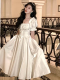 Nukty Elegant French White Wedding Party Dress Women Vintage Burgundy Romantic Prom Vestidos Summer Korean A-line Graduation Dresses