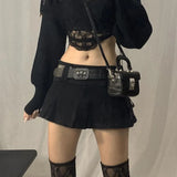 Nukty Goth Pastel Micro Skirts Low Rise Black Pocket Patchwork A-Line Skirt Aesthetic Outfit Vintage Harajuku Streetwear Style y2k