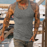 Nukty Large Size Men's Sleeveless Summer Knitted Vertical Stripe Fitness Sports Leisure Slim Men's Vest Men's L-Line Vest Men's
