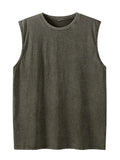 Nukty Summer Men's Washed Cotton Tank Tops Muscle Gym Sleeveless Workout T Shirts Running Beach Loose Cutoff Tees