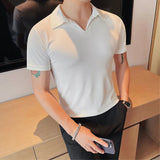 Nukty Summer Men's Clothing Luxury Jacquard Knit V Neck Short Sleeve Polo Shirt Leisure Breathable Fashion High Quality Knitwear S-3XL