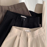Nukty High Waist Women Suit Pants Fall Straight Office Ladies Korean Fashion Trousers Casual Button Loose Female Black Pants New
