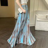 Nukty Boho Vintage Long Skirts for Women Tie Dye Printed A-line Female Elegant Skirt Ladies Holiday Mid-length Maxi Skirt