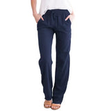 Nukty Spring/Summer Women's New European and American Solid Cotton Hemp Drawstring Loose Relaxed Wide Leg Pants