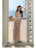 Nukty Sexy Spaghetti Strap Ruffle Slim Evening Long Dresses Elegant Fairy Beach Woman Clothing  Summer Holiday Vestidos Cocktail Robe