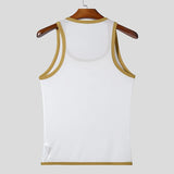 Nukty New Men Mesh Tank Tops Summer Clubwear Casual Vest U Neck Sleeveless Contrast Color Fishnet T-shirt Comfortable Chic Tees