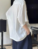 Nukty 2024 Summer Slightly Transparent Linen Short Sleeve Shirt Women Design Sense Lapel Loose Silhouette Cool Top Female