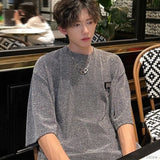 Nukty New Summer Stylish Bright TShirt Men Tops Shiny Loose Short Sleeve T-shirt High Street Aesthetic Harajuku Women Tshirt