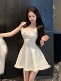Nukty Elegant Princess Party Dress Sexy Off Shoulder Sleeveless Birthday Prom A-Line Short Vestidos Y2K Sweet Slim Waist Female Robe
