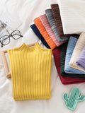Nukty Croysier Pullover Ribbed Knitted Sweater Autumn Winter Clothes Women High Neck Long Sleeve Slim Basic Woman Sweaters Tops