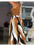 Nukty Casual Holiday Outfits For Women Cold Shoulder Top & Plaid Print Wide Leg Pants Set New High Waist Suits Woman Clothing
