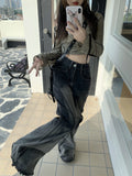 Nukty Harajuku Streetwear Retro Black Fashion Women High Waist Jeans Loose Wide Leg Straight Loose Denim Trousers Y2K Baggy Pants
